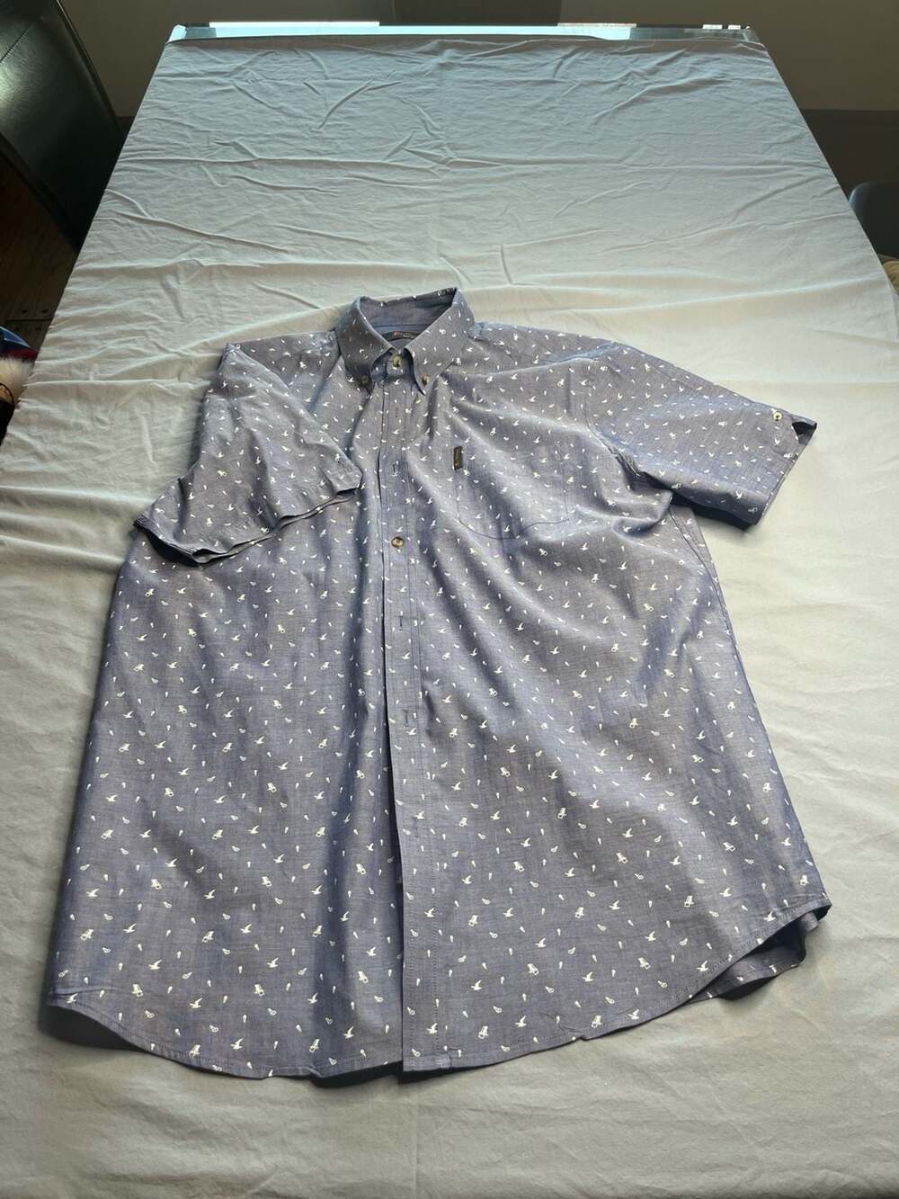 Ben Sherman Men's Blue Beach Pattern Short Sleeve Button Down Shirt Size XL